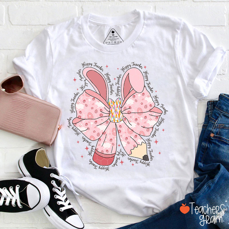 Bunny Pencil Bow Hoppy Teacher T-Shirt