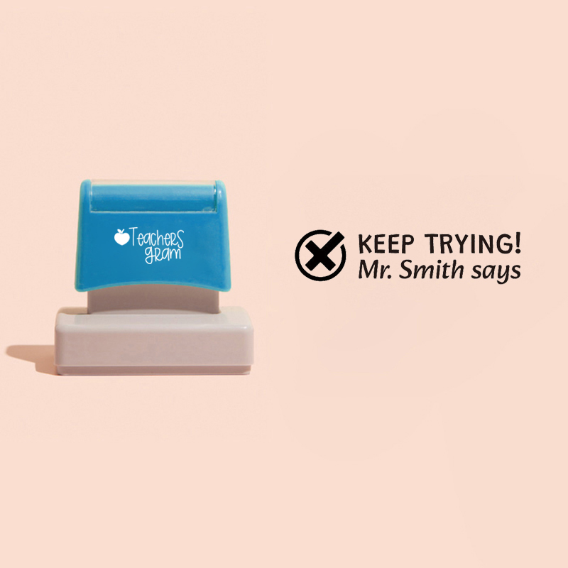 Personalized Name Keep Trying X Teacher Rectangle Stamp