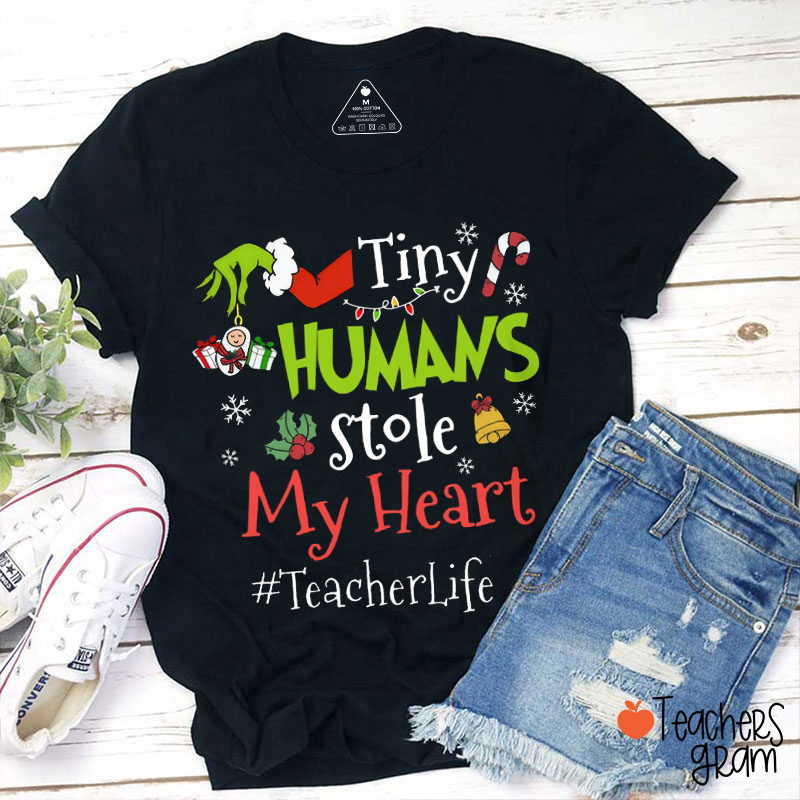 Personalized Tiny Humans Stole My Heart Teacher T-Shirt