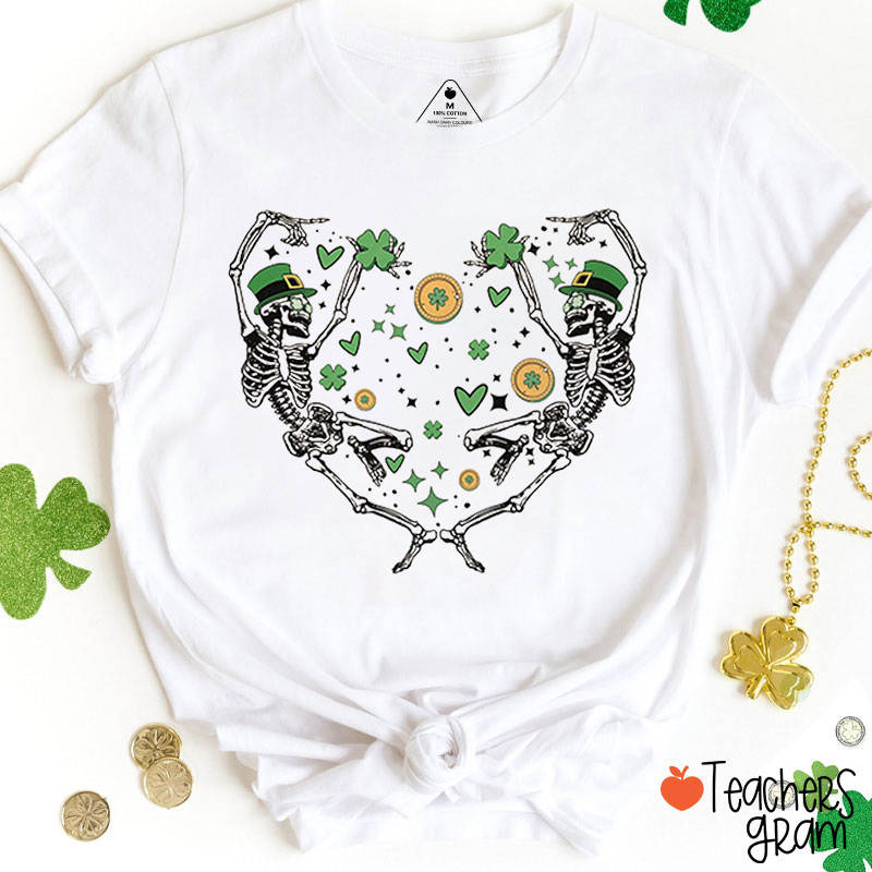 Dancing Skeleton St Patrick's Day Teacher T-Shirt
