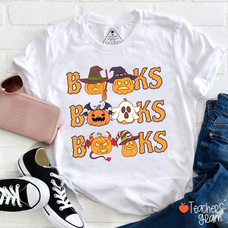 Books Books Books Cute Halloween Reader Teacher T-Shirt