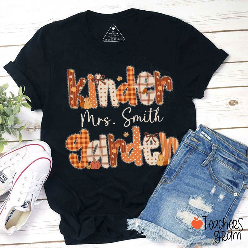 Personalized Name And Grade Fall Vibes Teacher T-Shirt
