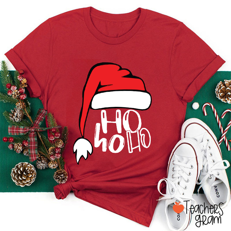 Ho Ho Ho Santa Hat Teacher T-Shirt