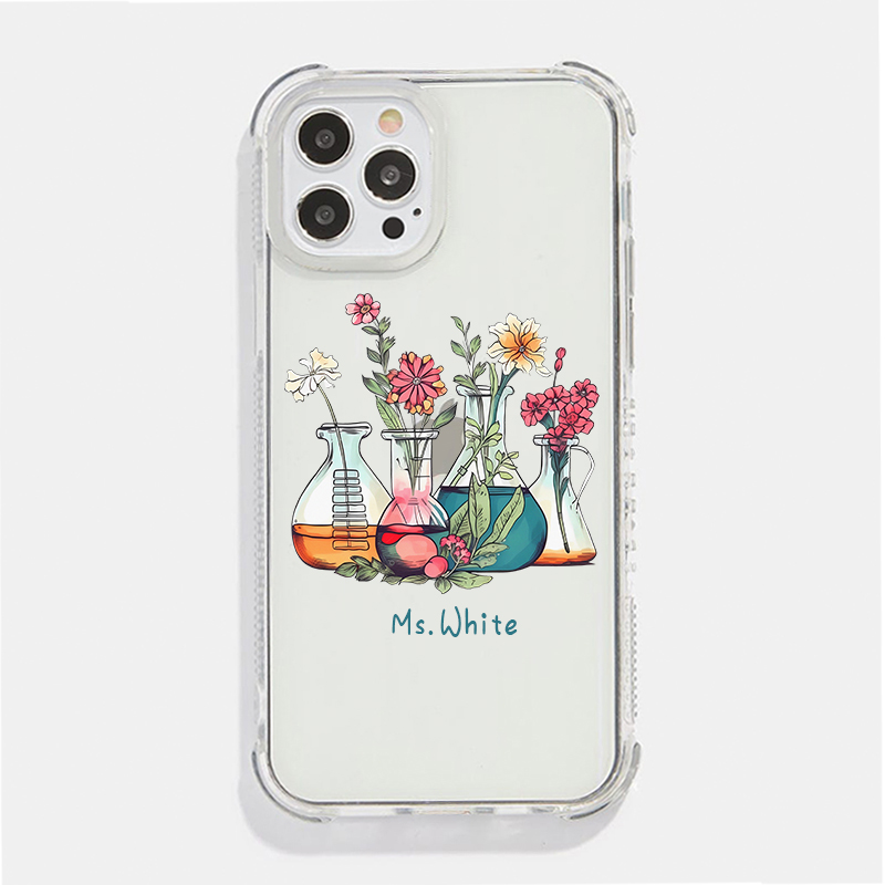 iPhone 14 15 Series Personalized Floral Beakers Chemistry Lab Soft Gel TPU Case