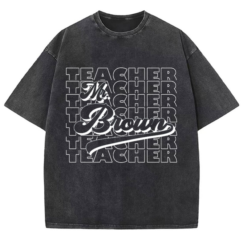Personalized Name And Position Simple Teacher Washed T-Shirt