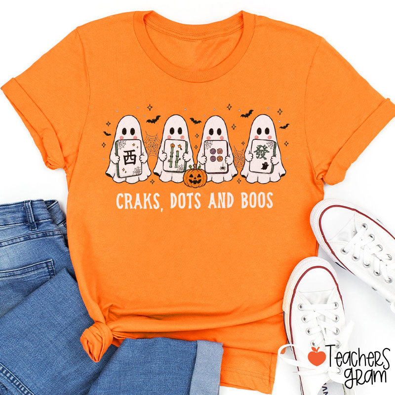 Craks Dots And Boos Mahjong Ghost Halloween Teacher T-Shirt