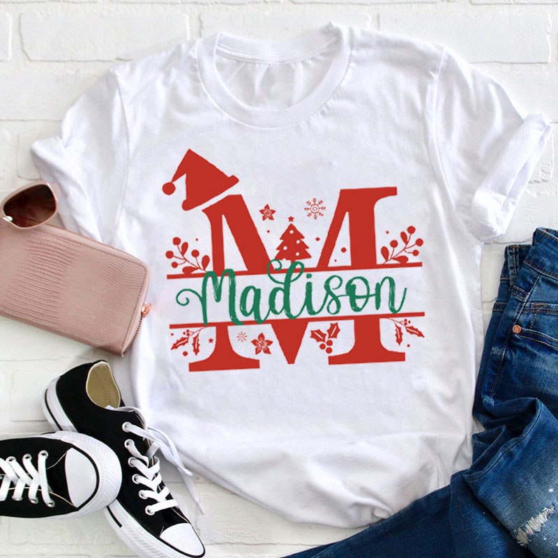 Personalized Christmas Element Teacher T-Shirt