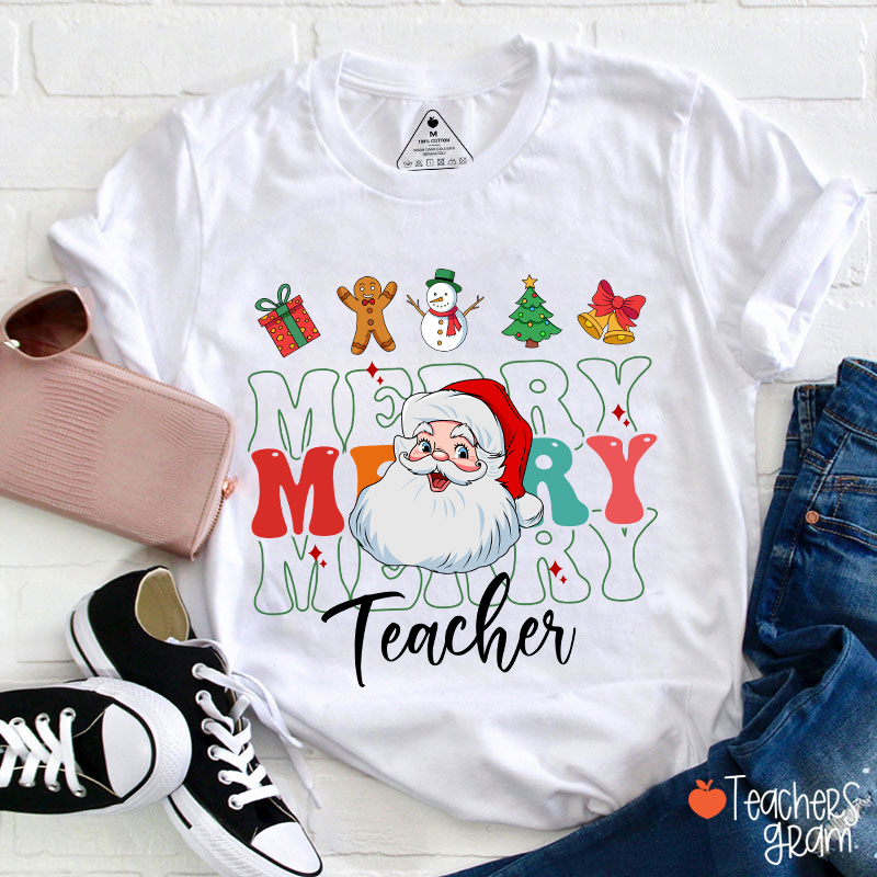 Personalized Text Merry Santa Claus Teacher T-Shirt