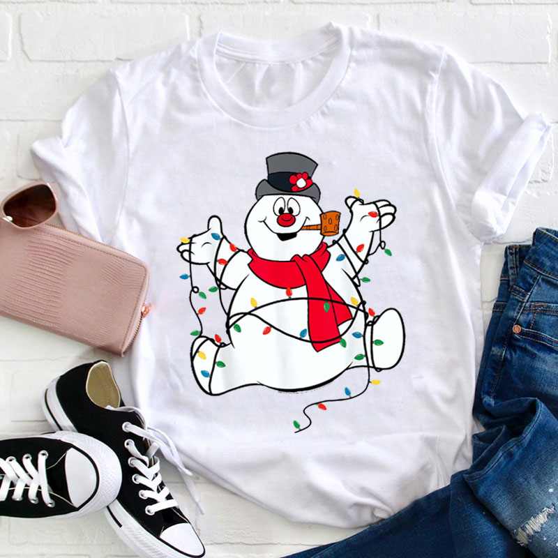Frosty The Snowman Christmas Lights Teacher T-Shirt