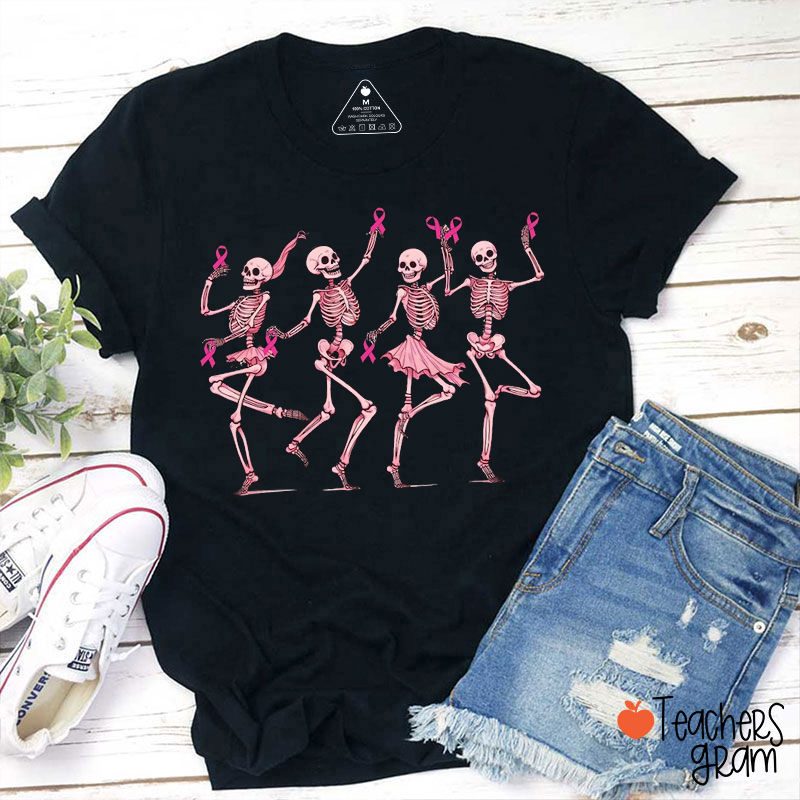Dancing Skeletons Breast Cancer Teacher T-Shirt