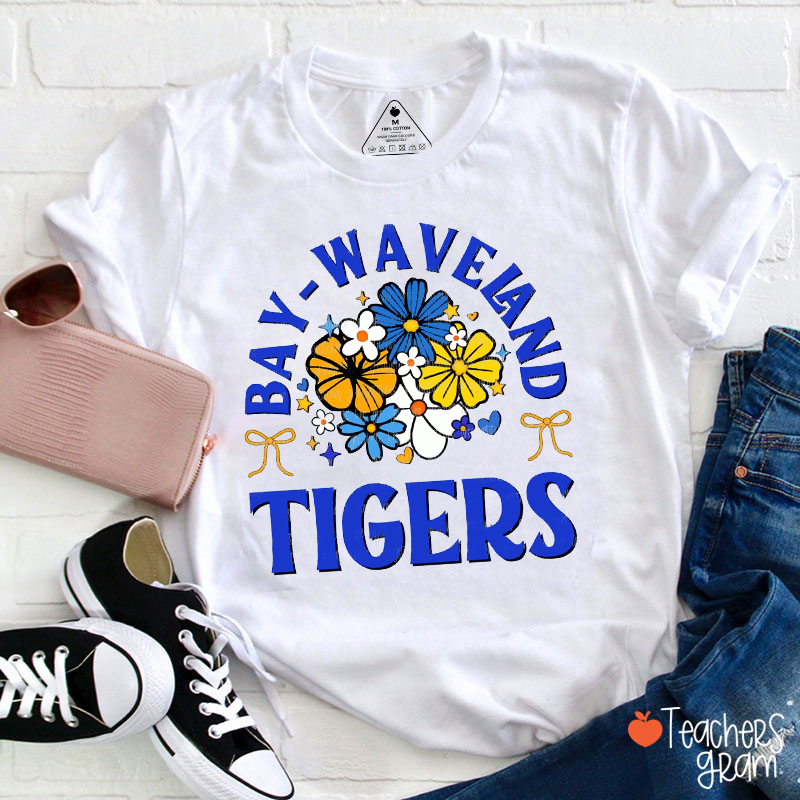 Personalized Mascot And School Name Flowers Teacher T-Shirt