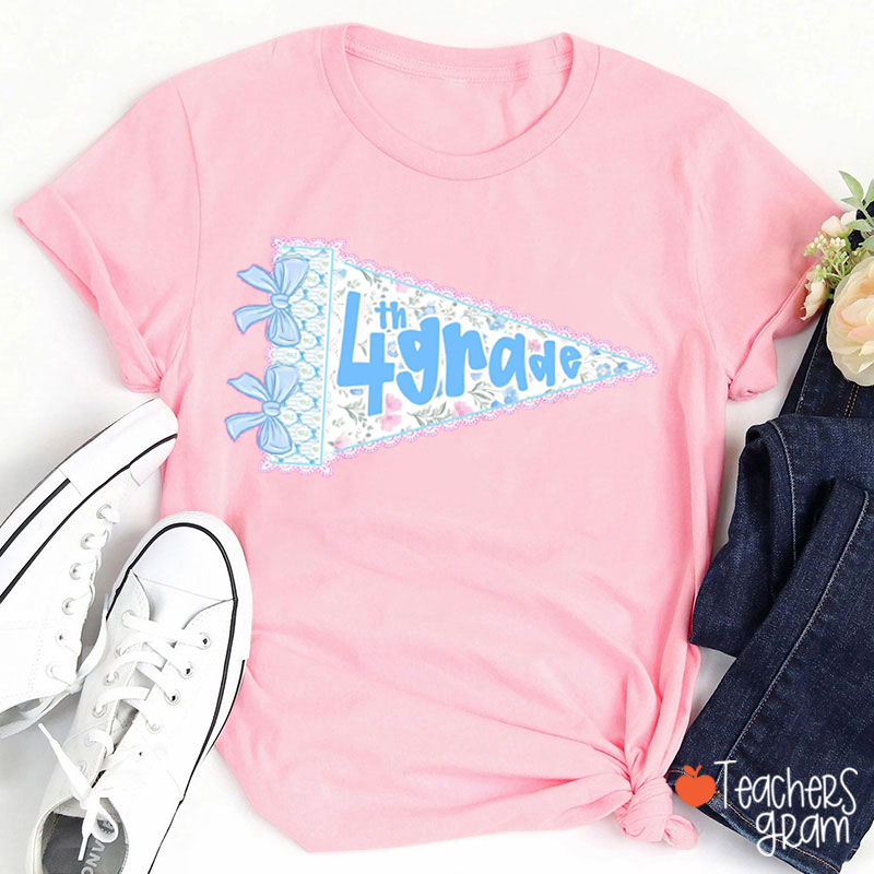 Personalized Grade Lace Pennant Teacher T-Shirt