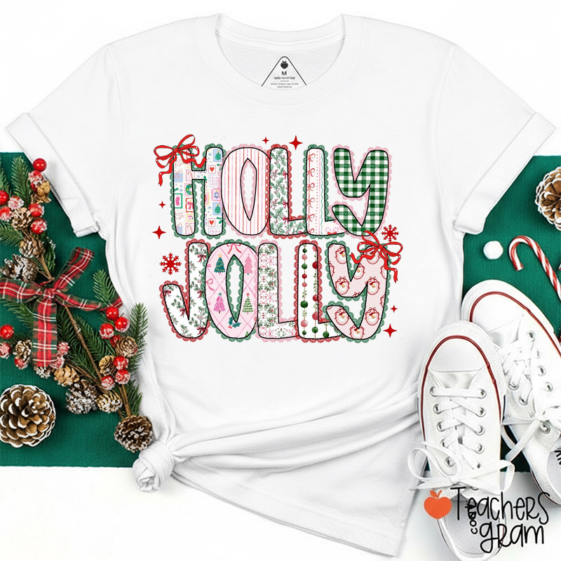 Holly Jolly Christmas Lace Teacher T-Shirt