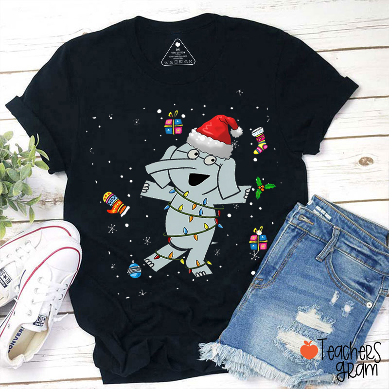 Merry Christmas Lights Elephants Teacher T-Shirt