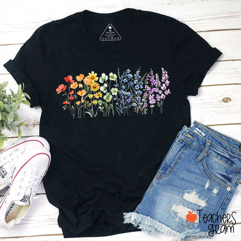 Rainbow Colors Wildflower Teacher T-Shirt