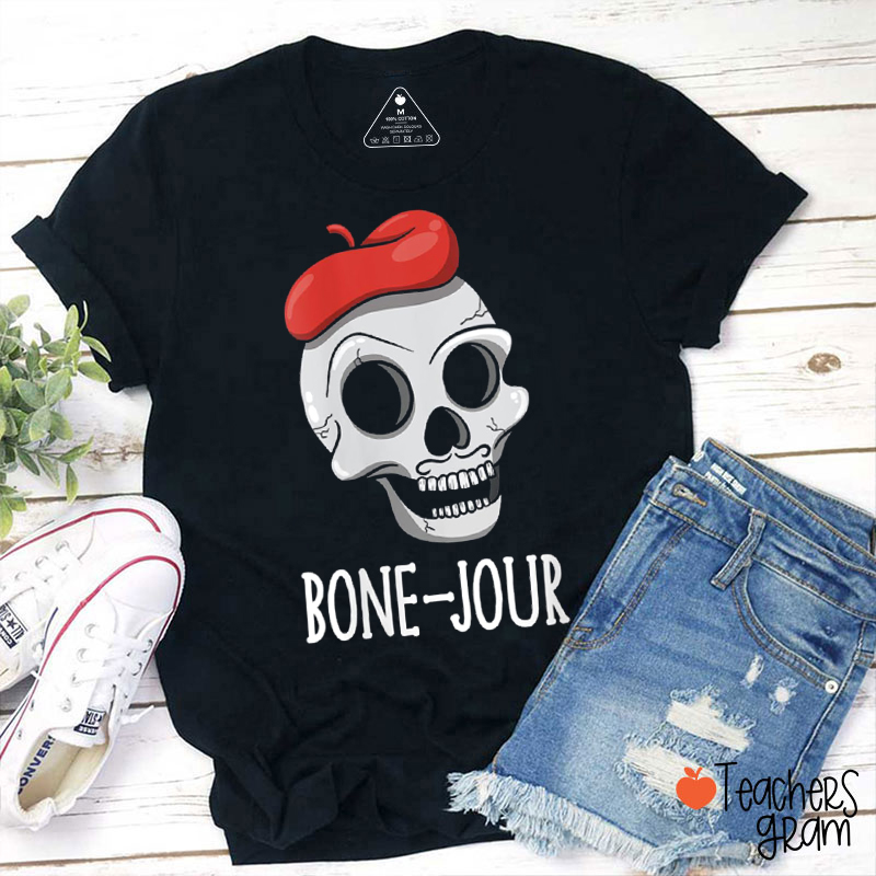 Bone-Jour Halloween French Teacher T-Shirt