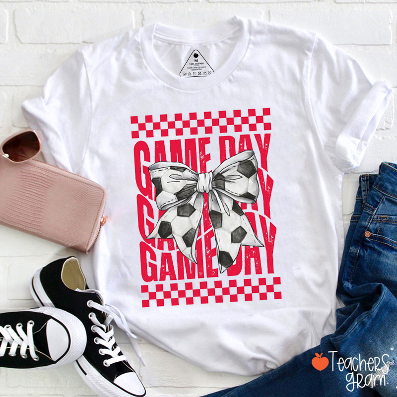 Personalized Sport Bow Checkered Game Day Teacher T-Shirt