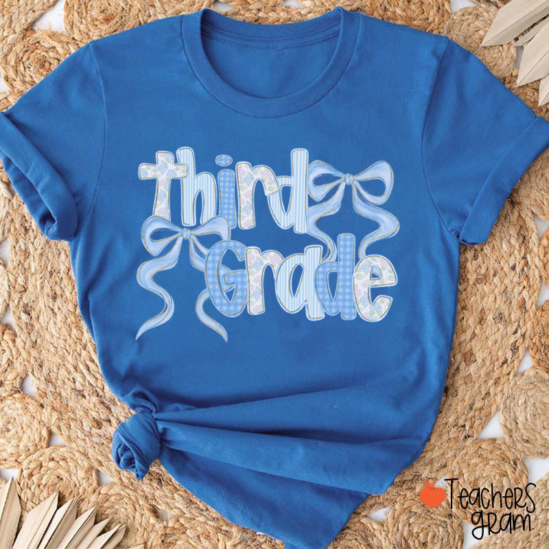 Personalized Grade Blue Bow Back To School Teacher T-Shirt