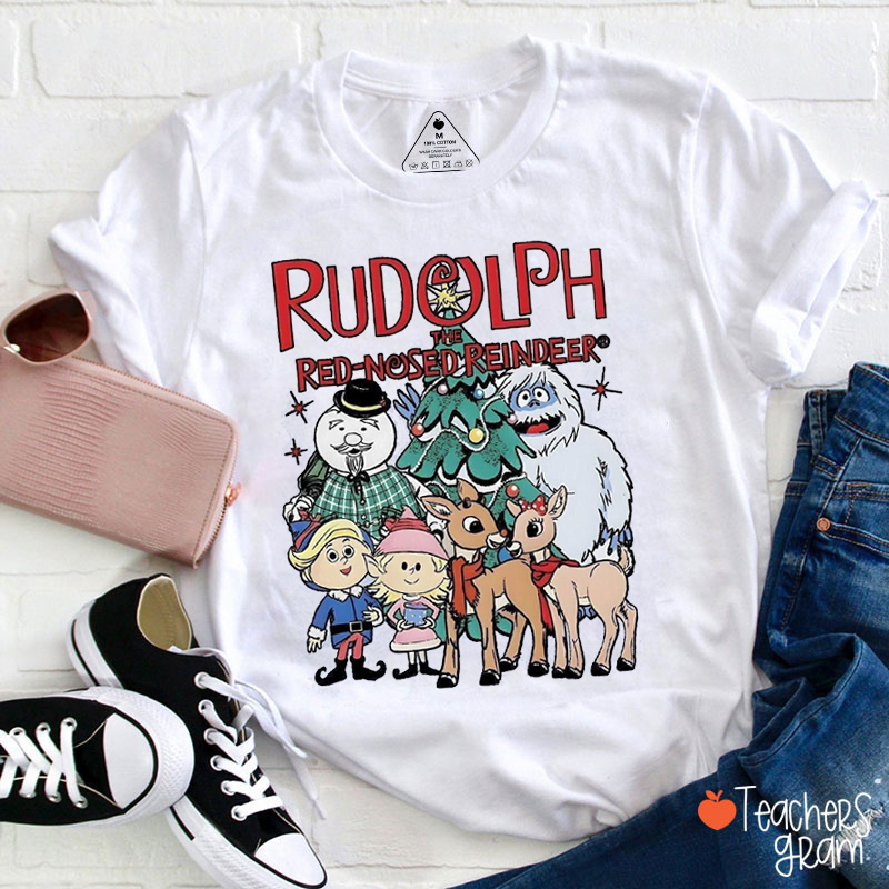 Rudolph Christmas Movie Cartoon Characters Collection Teacher T-Shirt