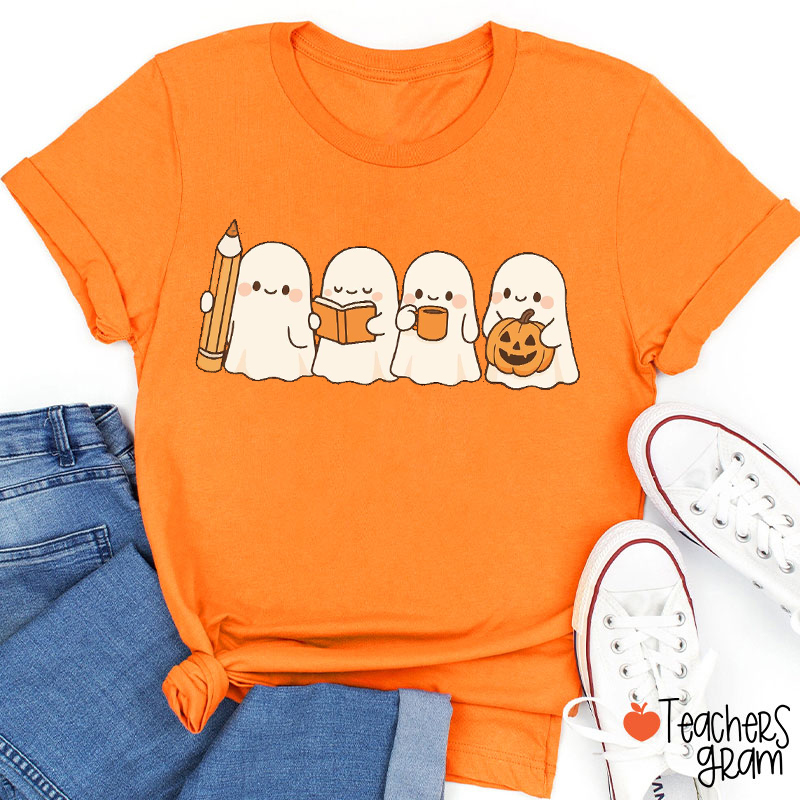 Preppy Spooky Reading Ghost Teacher T-Shirt