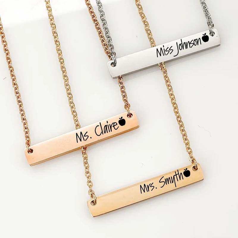 Personalized Name Simple Apple Necklace Teacher Necklace