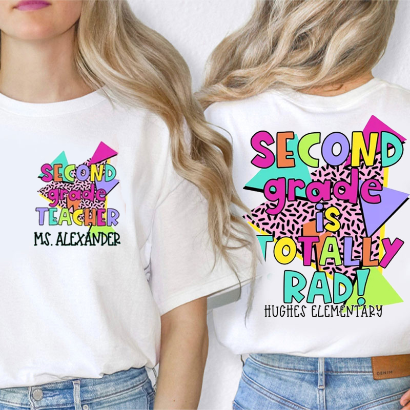 Personalized Teacher's Name Class And School Teacher Two Sided T-Shirt