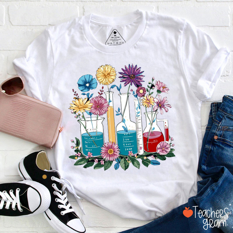 Preppy Style Floral Science Teacher T-Shirt