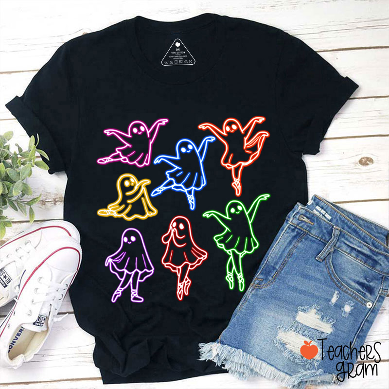 Neon Dancing Ghost Teacher T-Shirt