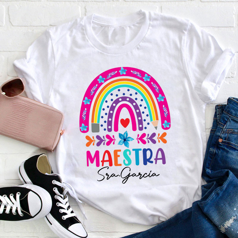 Personalized Maestra Rainbow Teacher T-Shirt