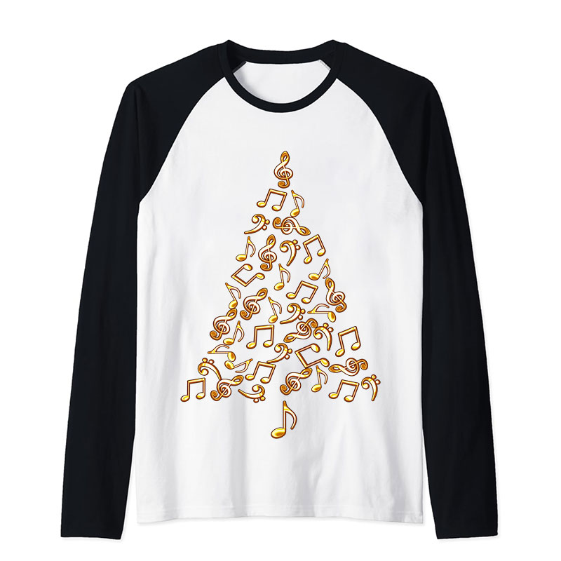 Music Gold Notes Tree Christmas Teacher Raglan Long Sleeve T-Shirt