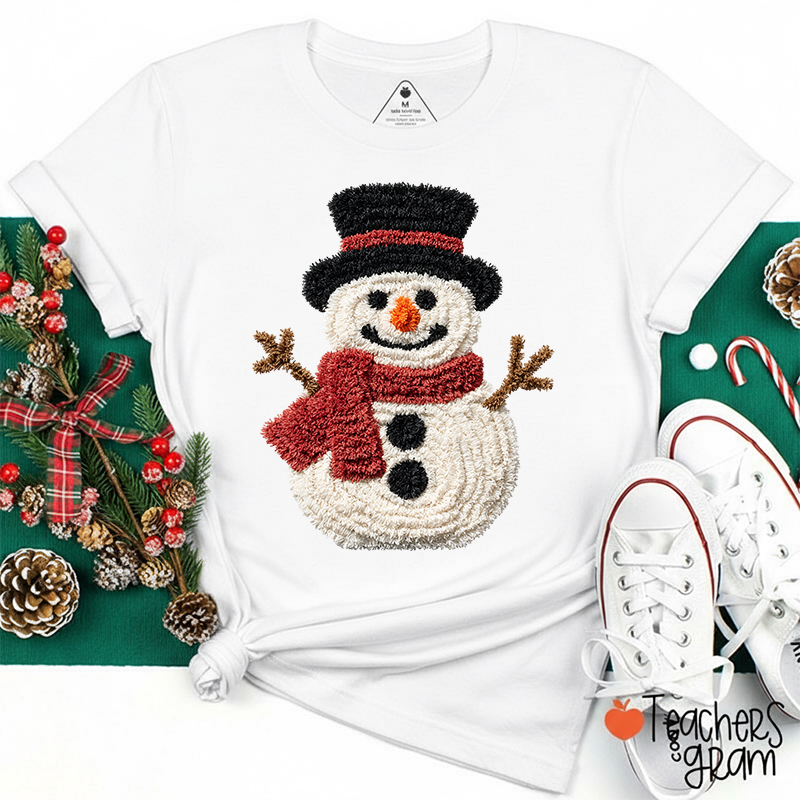 Faux Yarn Snowman Wearing A Scarf Teacher T-shirt