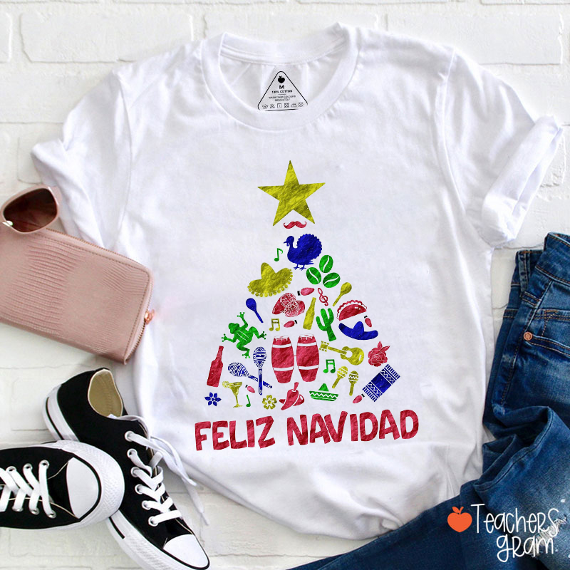 Feliz Navidad Christmas Tree Spanish Teacher T-Shirt