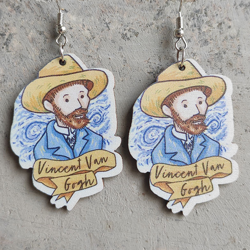 Starry Night Art Teacher Wooden Earrings