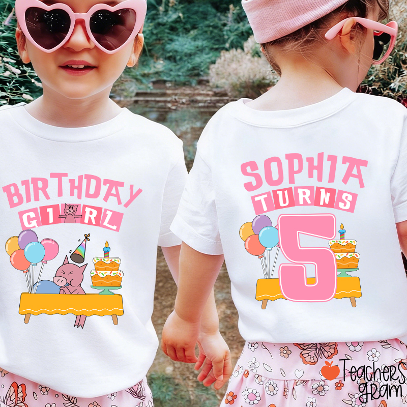 Personalized Birthday Piggie Class Two Sided T-Shirt