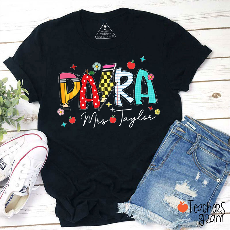 Personalized Name Para Pencil Lightning Teacher T-Shirt