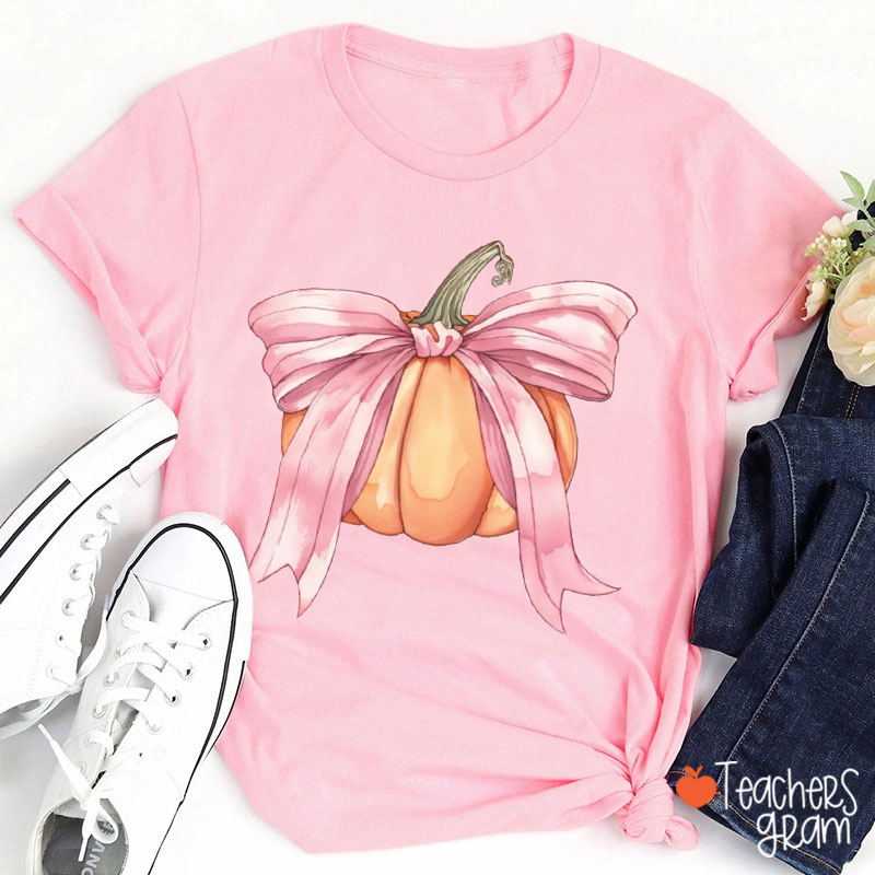 Bow Pumpkin Teacher T-Shirt