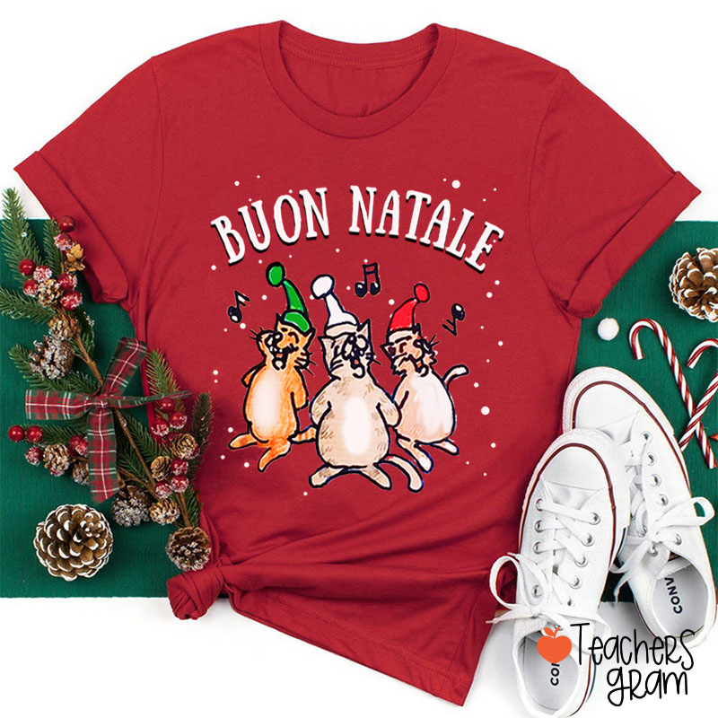 Buon Natale Three Singing Cats Italian Teacher T-Shirt