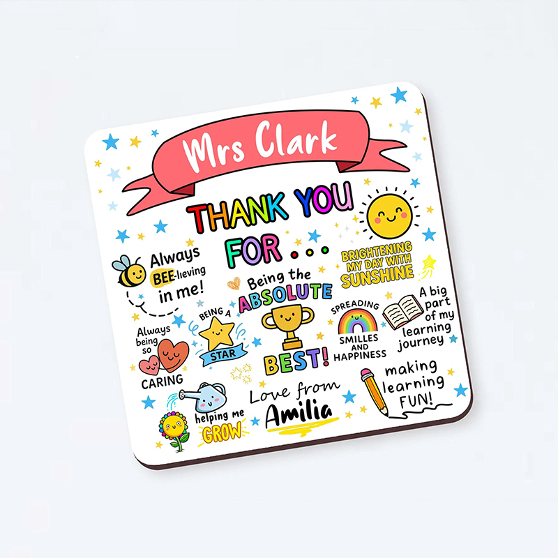 Personalised Name Thank You Gift For Teacher Coasters