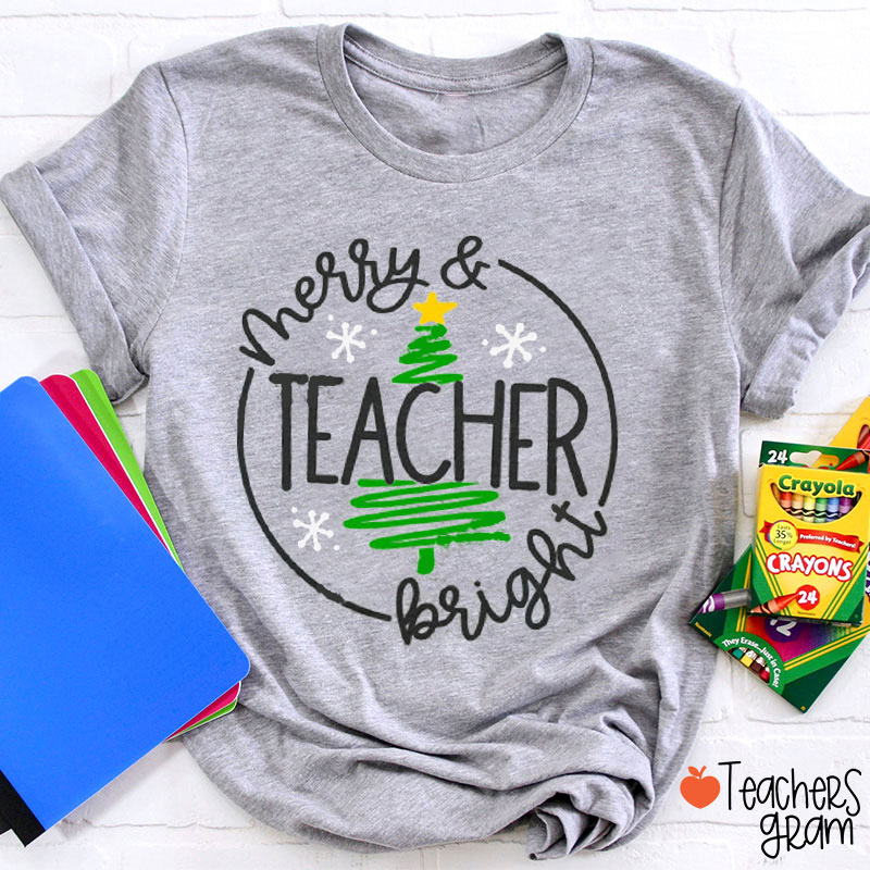 Personalized Text Merry And Bright Teacher T-Shirt