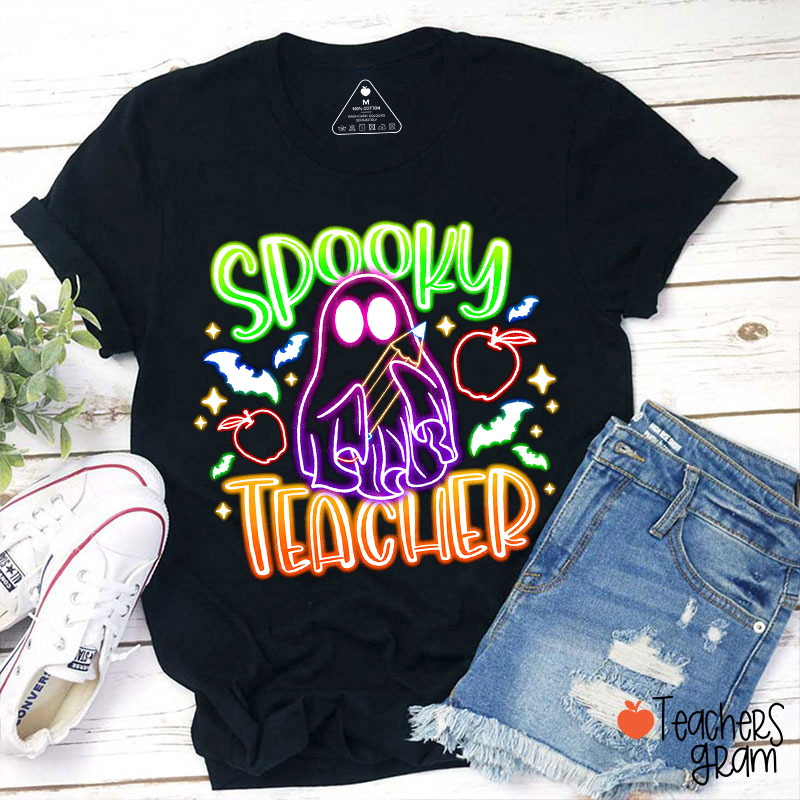 Spooky Teacher Halloween Neon Teacher T-Shirt