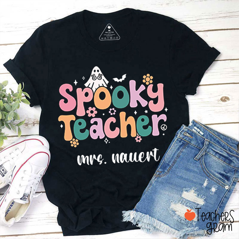 Personalized Name Spooky Teacher Cute Ghost Teacher T-Shirt
