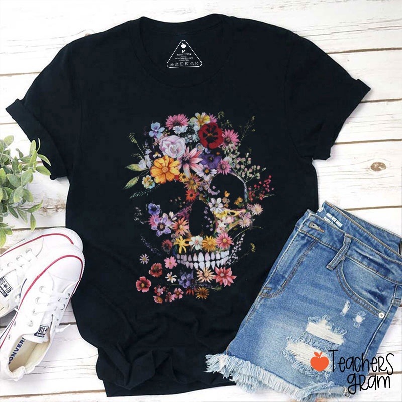 Floral Skeleton Spooky Season Teacher T-Shirt
