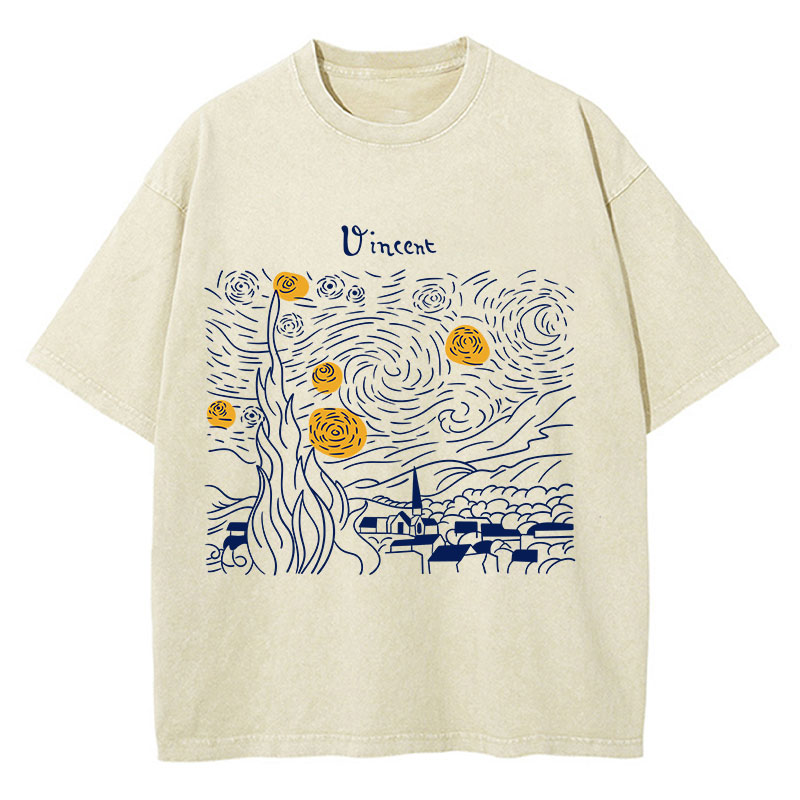 Vincent The Starry Night Teacher Washed T-Shirt