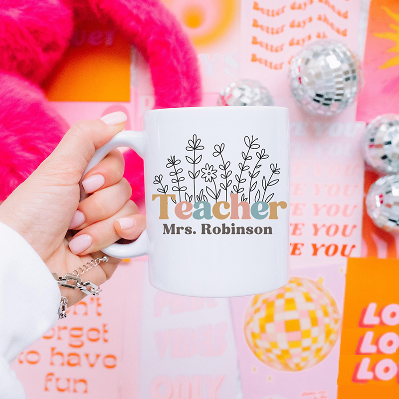 Personalised Name Wildflower Teacher Mug