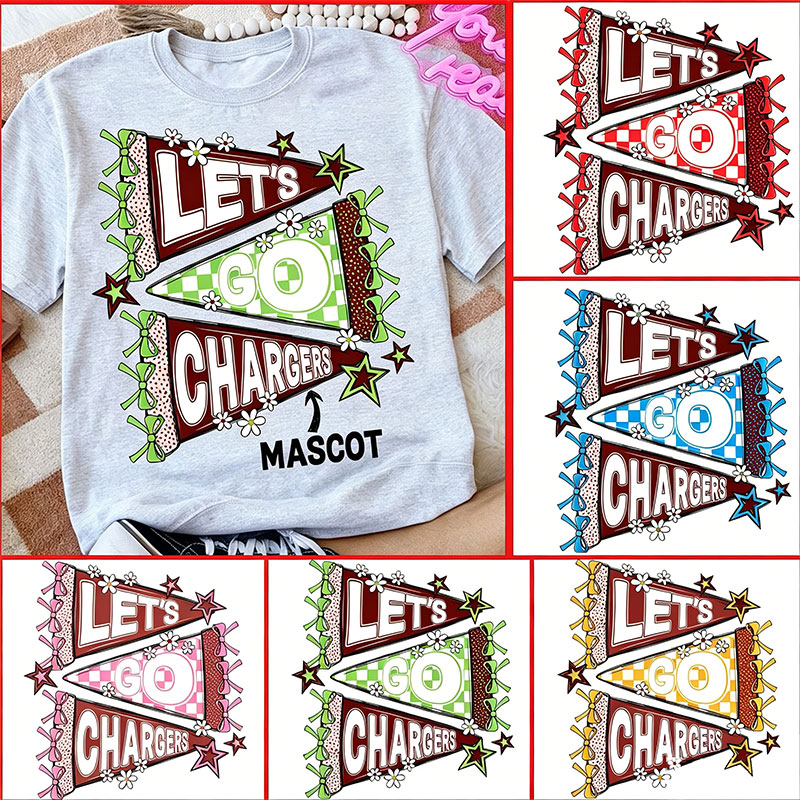 Personalized Mascot Let's Go Pennant Flag Teacher T-Shirt