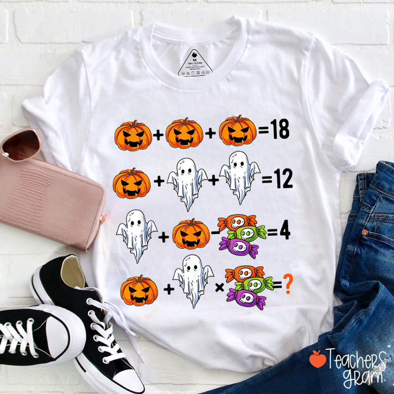 Pumpkin Ghost Candy Addition Math Teacher T-Shirt