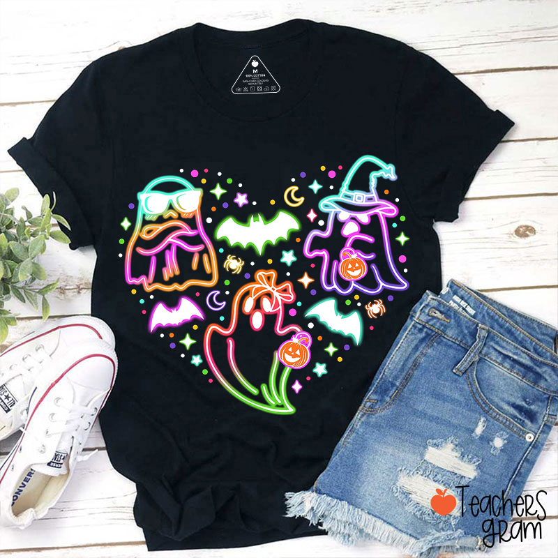 Colorful Neon Boo Ghost Teacher T-Shirt