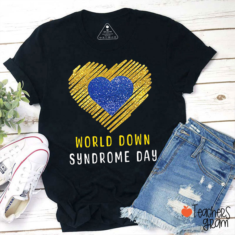 Glitter Love World Down Syndrome Day Teacher T-Shirt