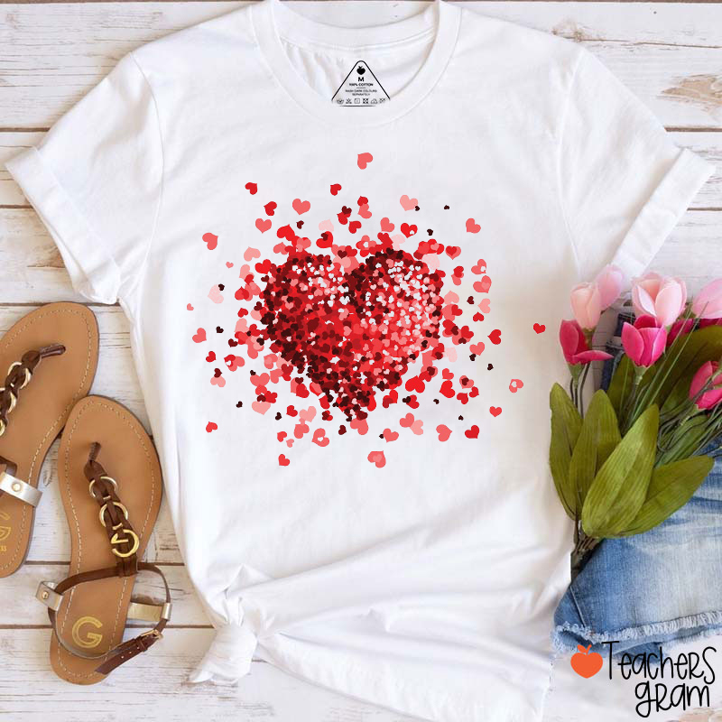 3D Red Heart Valentine's Day Teacher T-Shirt