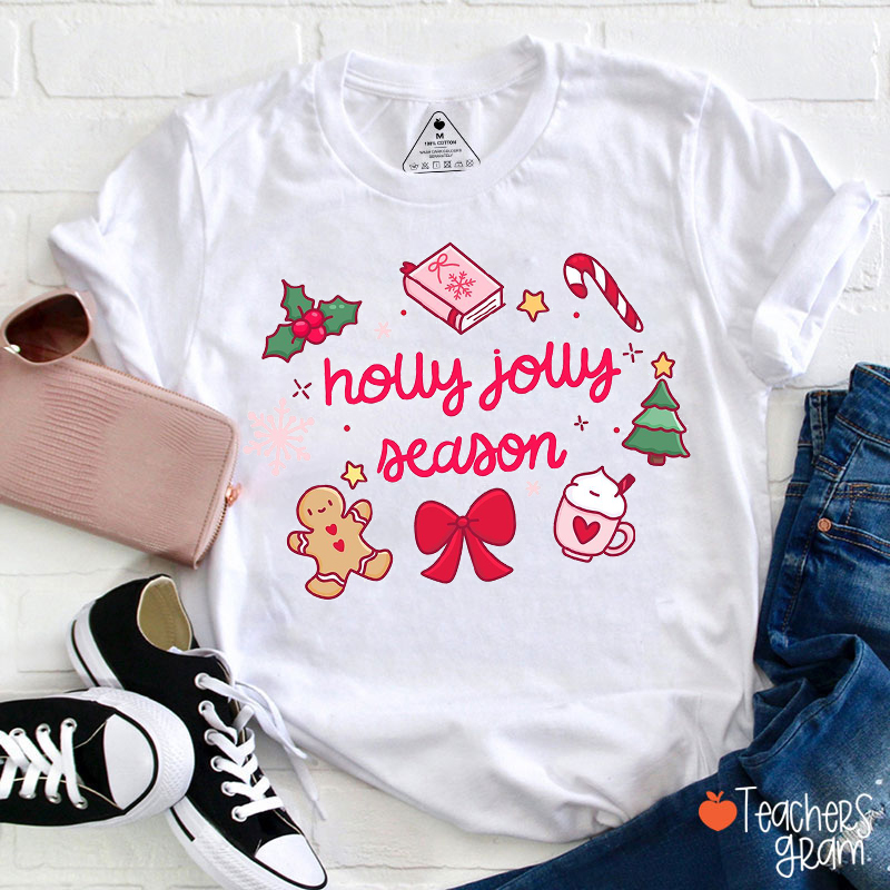 Holly Jolly Season Teacher T-Shirt